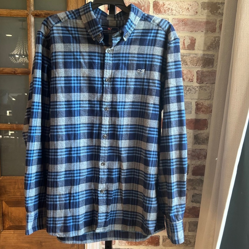 Vineyard Vines Flannel Shirt‎ Mens Blue Plaid Long Sleeve Button Down Preppy M